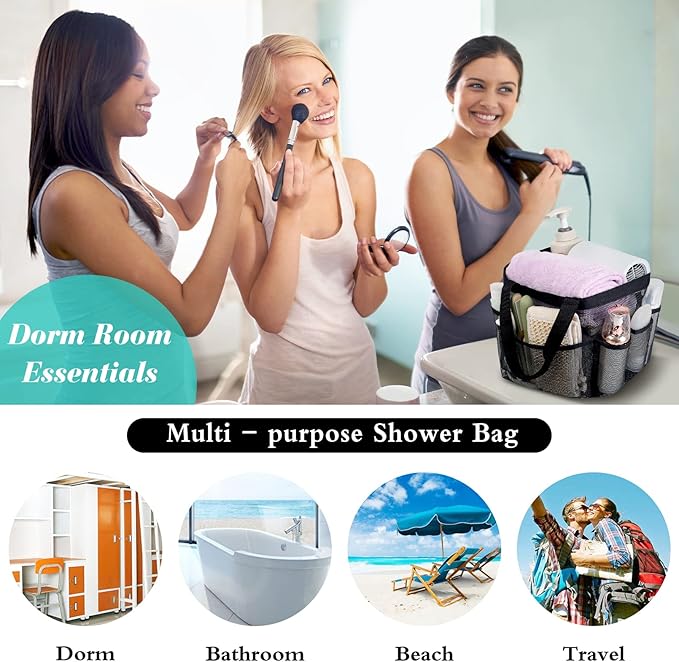 Attmu Mesh Shower Caddy Portable, Quick Dry Hanging Shower Tote Bag for College Dorm Room Essentials, Large Capacity Shower Caddy Dorm for Bathroom Gym Swimming