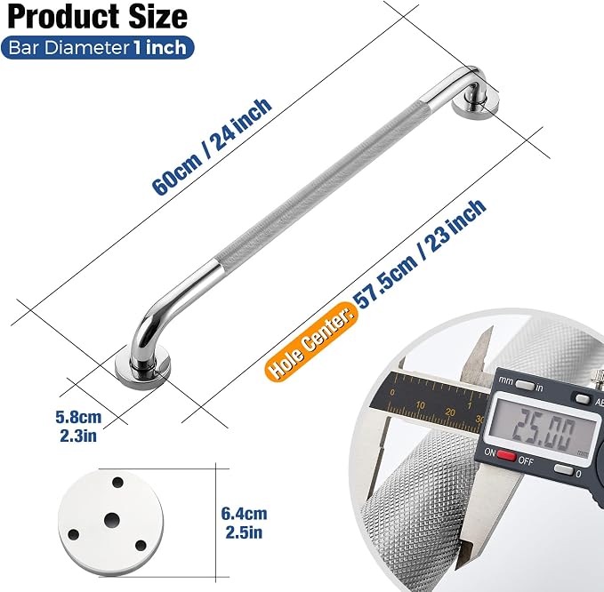 Grab Bars for Shower 2 Pack 24-Inch, Stainless Steel Anti-Slip Safety Shower Handle for Elderly Bathroom Wall Support Handicap Handicap Grab Bars for Seniors, Polished Nickel