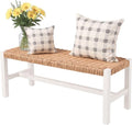 Alaterre Furniture Newport 40 Inch Solid Wood Entryway Bench - Modern Farmhouse Indoor Decorative Bench with Handcrafted Woven Rope Seat - Furniture for Entryway, Dining Room, or Kitchen (White)