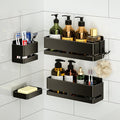 Bathroom Shower Caddy (5-piece Set), wall-Mounted Shelf with soap Dish and Toothbrush Holder, no Drilling Required, Ideal for Bathroom Storage and Also Suitable for Kitchen (Black)