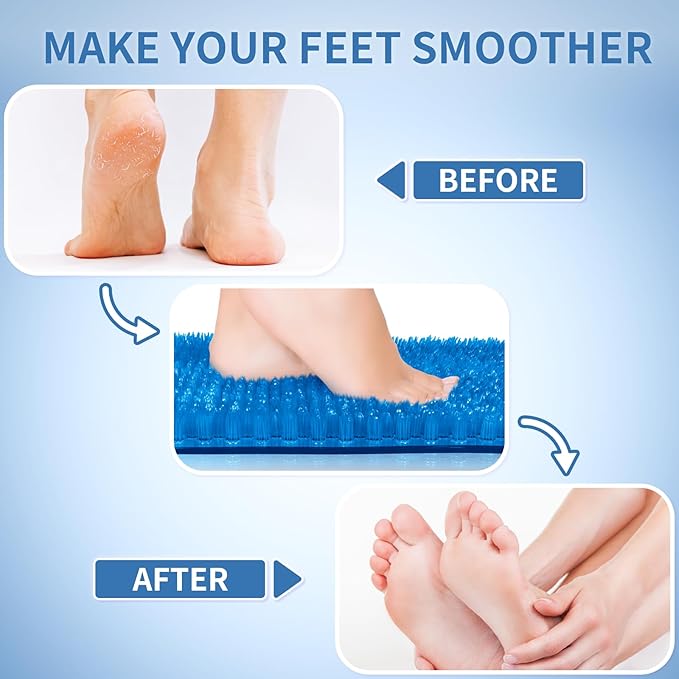 Yolife Shower Foot Scrubber Mat, Anti-Slip Bath Mat with Scrub Bristles, Soft Shower Foot Massager with Strong Suction Cups for Soothe Achy Feet, 25.6" x 13.4"