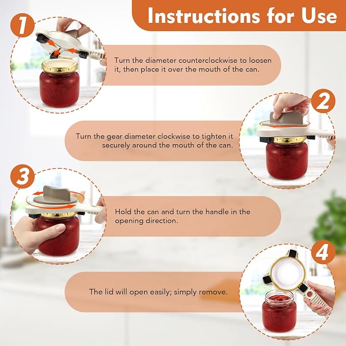 4 in 1 Multi-Purpose Jar Opener,Adjustable Stainless Steel Jar Opener for Weak Hands Seniors & Arthritis Sufferers,Multi Size Lid Tool for Jars Cans Wine Bottles, Home Kitchen Helper