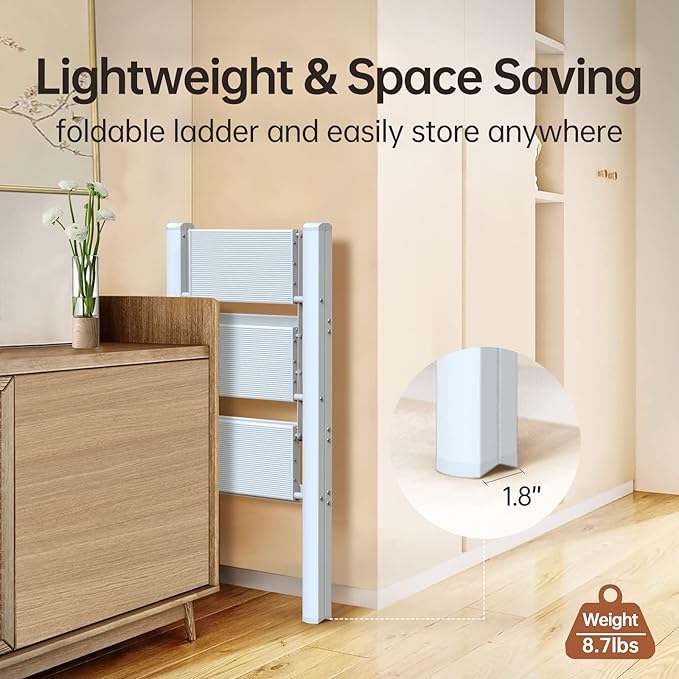 Aluminium 3 Step Ladder Folding Stool-330lb Capacity Ladders with Anti-Slip Wide Pedal Portable Kids/Adults, Lightweight Ladder, Portable Multi-use Scene for Home/Kitchen/Office/Garden/Yard