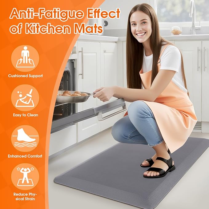 4/5 Inch Thicker Kitchen Mat, Cushioned Thick Floor Comfort Mat, with Non-Slip Bottom, Water & Stain Resistant, Easy Clean Standing Desk Mat for Kitchen, Sink, Office (17.3"x28"x0.8", Grey)