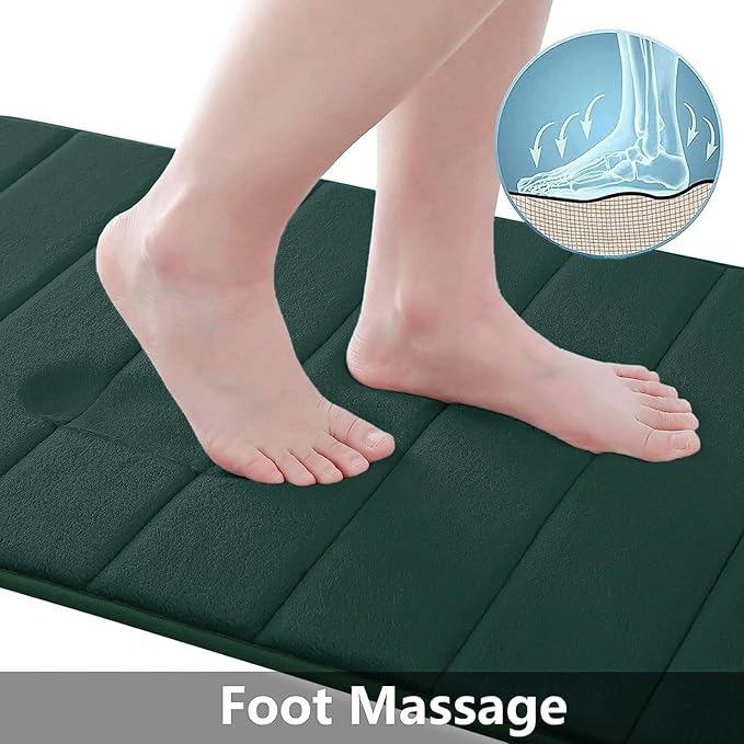 Buganda Memory Foam Bath Mat, 35.4" x 24", Ultra Soft and Non-Slip Bathroom Rugs, Water Absorbent and Machine Washable Bath Rug Runner for Bathroom, Shower, and Tub, Dark Green
