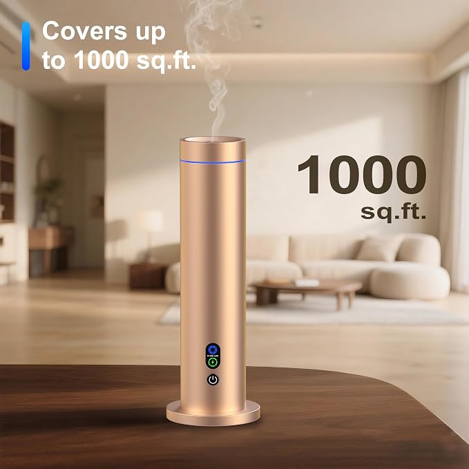 Maromalife Waterless Diffuser, Essential Oil Diffuser, 1000 Sq.Ft Coverage Scent Diffuser – Plug-in Only, Adjustable Mist, Remote, Mood Lights for Home & Office, Large Room, Hotel, Gold