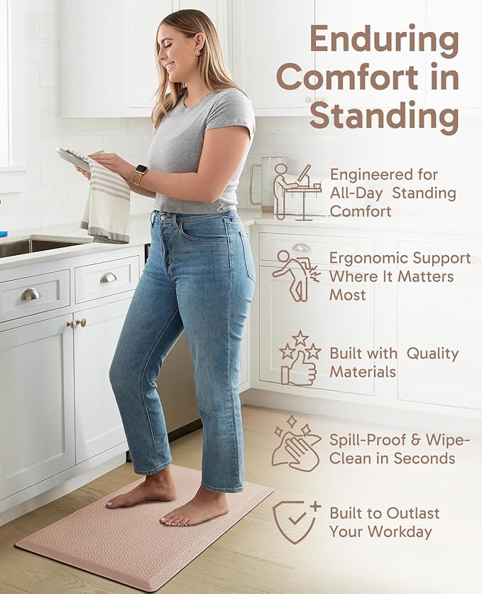 Ophanie Kitchen Mats for Floor, 1/2 inch Thick, 20x32 Anti Fatigue Christmas Cushioned Mat, Kitchen Rug, Waterproof, Comfort Ergonomic Standing Mat for Office, Home, Sink, Beige Non-Slip Ridged Bottom