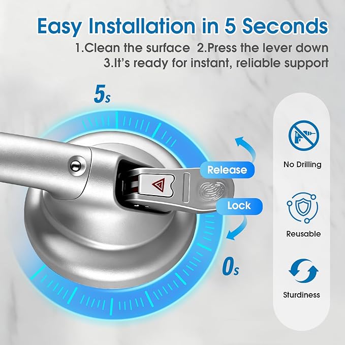 17inch Suction Shower Grab Bar, Portable Shower Handle Bar Suction Grip Bar Bathtub Handle with Strong Hold Suction Cup Fitting and Rapid Release for Bathroom(Max Capacity :300lb