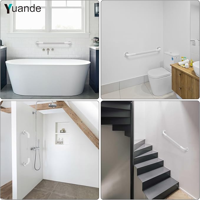 24 Inch Anti Slip Shower Grab Bar, YuanDe White Stainless Steel Bath Grab Bar, Knurled Bathroom Safety Rail, Shower Handrail Support, Handicap Elderly Balance Assist Handles-1.25" Diameter
