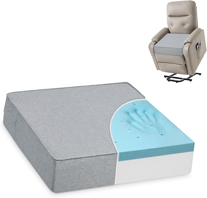 Shinnwa Gel Memory Foam Recliner Cushion for Elderly, Extra Large Seat Cushion, Dual-Layer Foam Chair Pad for Couch, Armchair, Wicker Chairs, Floor, 18 × 18 × 4in, Light Gray