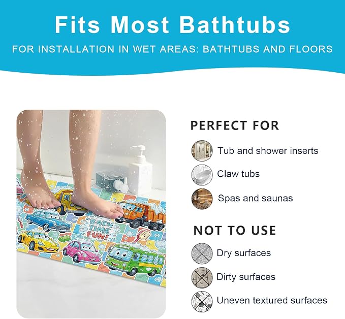 XIYUNTE Baby Bath Mat for Tub Non Slip Kids, BPA Free Extra Long Bathtub Mat 40x16 with Drain Holes and 200 Suction Cups, Non Toxic Machine Washable Toddler Bath Mat, Eco-Friendly Certified