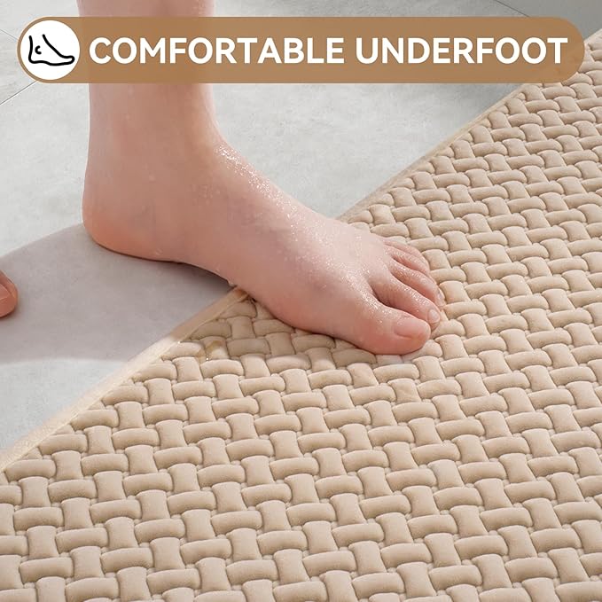 YDKGL Bathroom Rugs Non Slip, Super Absorbent Quick Dry Bath Mats for Bathroom, Foam Weave Texture Thin Bath Rugs Washable with Rubber Backing Fit Under Door Outside Shower, 20” x 31“