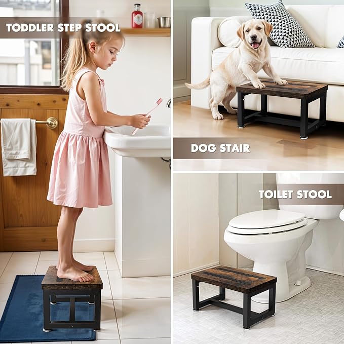 Step Stool, NomNest Height-Adjustable Wooden Step Ladder Metal Foot Stool Small Kitchen Stool Helper for Toddler Adults, Ladder Chair for Home Bedside Bathroom Sink Potty