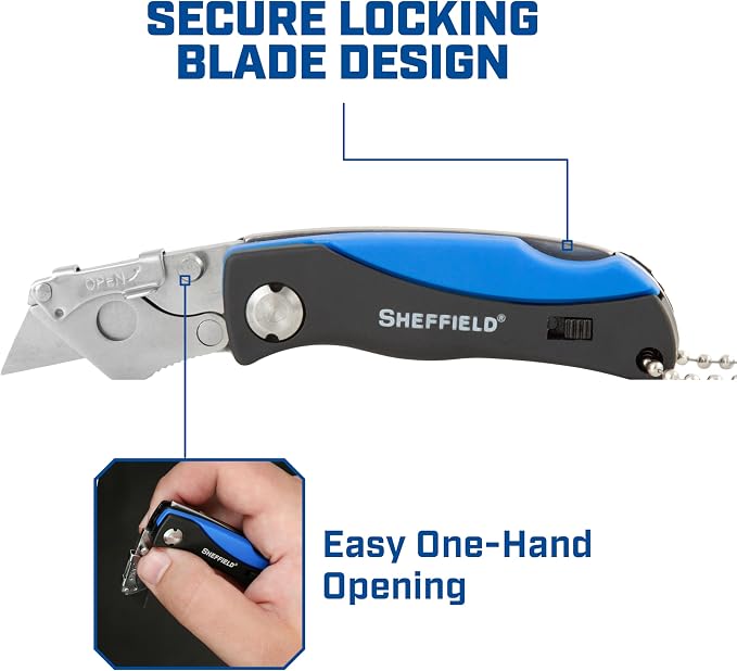 Sheffield Mini Box Cutter, Mini Utility Knife Aluminum Handle, Accepts Mini Utility Blades, Keychain Knife for Home, Office, Trades, and Warehouse
