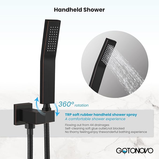 gotonovo Rainfall Bathroom Shower System Rain Shower Head and Handle Set Wall Mounted Shower Complete Combo Solid Brass Pressure Balancing Shower Mixer Valve 8 Inch Oil Rubbed Bronze