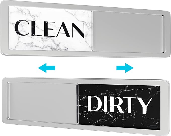 Dishwasher Magnet Clean Dirty Sign, Clean Dirty Magnet for Dishwasher, Modern Kitchen Decor, Magnetic Dish Washer Sign Indicator, Sliding Rustic Dish Washer Signs, Marble Black & White Granite