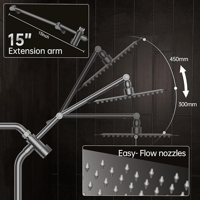 Veken All Metal 10" Shower Head with Handheld, Luxurious Square Double Rain Shower Heads with Spray Combo, Dual High Pressure Detachable Rainfall Showerhead with Extension Arm, Long Hose,Gunmetal Gray