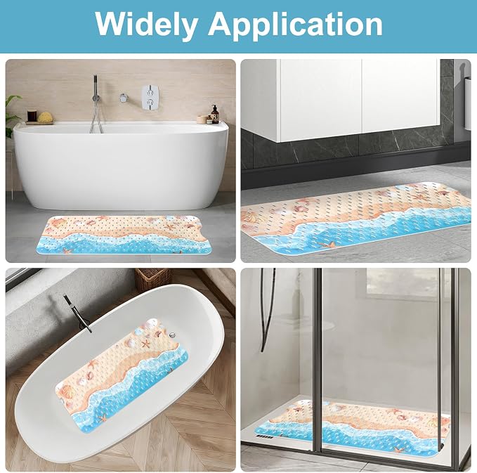 Shower Mat Non Slip, Yonala Premium Anti Slip Stylish Bath Tub Mat, 40 x 16 Inch Extra Large Bathtub Mat with Suction Cups and Drain Holes, Machine Washable