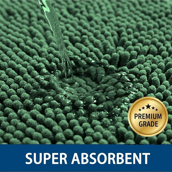 Bathroom Rugs Sets 2 Piece,Super Absorbent Chenille Bath Mats and U-Shaped Toilet Rug,Strong PVC Non Slip Backing,Microfiber Washable Dry Quickly Bath Mats for Bathroom(20"x32"+20"x20"U, Dark Green)