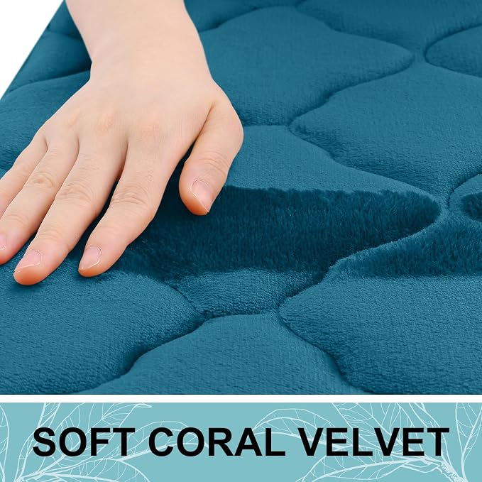 OLANLY Memory Foam Bath Mat Rug 47x24, Ultra Soft and Absorbent Bathroom Rugs, Non-Slip, Comfortable, Machine Washable Bath Carpet for Bathroom Floor, Shower and Home Decor Accessories, Peacock Blue