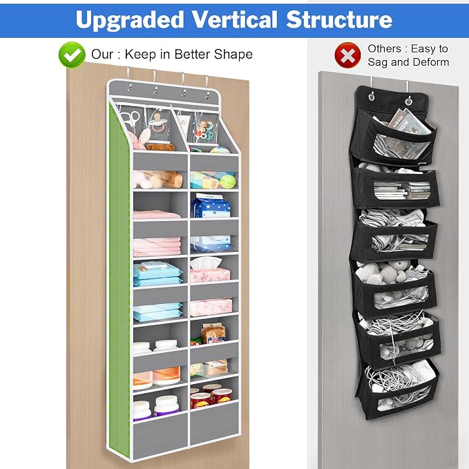 Univivi 6-Shelf Over Door Hanging Organizer Fabric Door Organizer with 10 Deep Pockets and 4 Small PVC Pockets Hanging Storage Organizers for Baby Nursery(Grey)