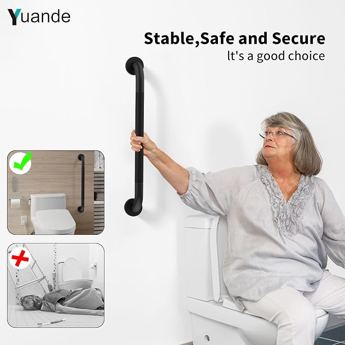 4 Pack 24 Inch Shower Grab Bar, YuanDe Matte Black Bathroom Grab Bar Handle w/Anti-Slip Knurled Grip, Stainless Steel Bath Balance Bar, 1.25" Diameter Safety Hand Rail Support,Handicap Injury Elderly