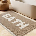 Waffle Bath Mat, Boho Woven Modern Bath Rug Absorbent Non Slip, Ultra Soft Bathroom Mats, Machine Washable Knit Bath Rugs with Bath Letter for Bathroom, Bedroom, Kitchen, Tub, 36"x24", Beige & White