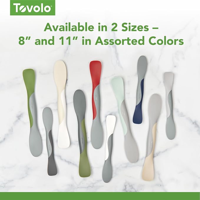 Tovolo Mini Scoop and Spread Tool for Kitchen Meal Prep Small Sandwich Spreader Spatula for Peanut Butter Jelly, Silicone BPA Free Dishwasher Safe Scooper Spreader, Pesto Green and Oyster Gray