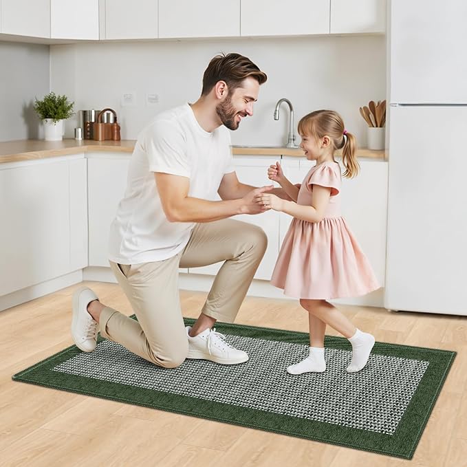 StepRite Kitchen Rugs, Kitchen Mat for Floor, 47"x20" Non-Slip Machine-Washable Commercial Floor Mat, Absorbent Heavy-Duty Rug for Office & Home, Sink Standing Mat, Entryway Carpet, Door Mat, Green
