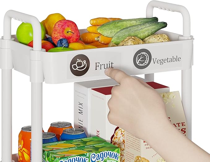 Laiensia 4-Tier Storage Carts,Multifunction Utility Rolling Cart Kitchen Storage Organizer,Mobile Shelving Unit Cart with Lockable Wheels for Bathroom,Laundry,Living Room,With Classified Sticker,White