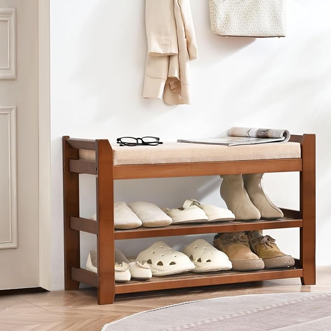 PETKABOO Shoe Rack Bench with Cushion, Shoe Rack for Front Door Entrance, Shoe Bench with Storage for Entryway Hallway Bedroom Living Room