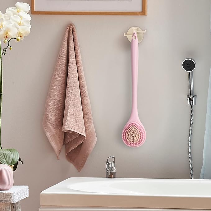 BEDELITE Back Scrubber for Shower, Soft Bath Brush Long Handle for Men & Women(16.4 Inches), Anti Slip Body Scrubber Exfoliator for Cleaning(Pink)