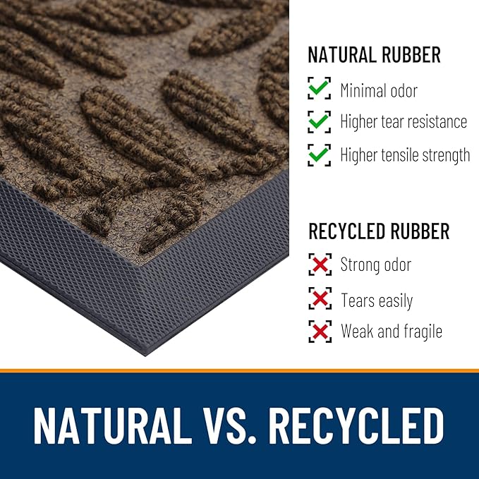OLANLY Door Mat Indoor Outdoor Entrance, 29.5x17, Waterproof All-Weather All-Season Doormat, Sturdy Natural Rubber, Stain and Fade Resistant, Low Profile, Easy Clean Patio Entryway Mat, Medium Brown