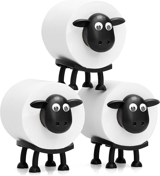 VELENTI Sheep Toilet Roll Holder - Funny Toilet Paper Holders Free Standing Cute Bathroom Decor - Premium 3D Printed Black Sheep Loo Rolls Holder - Hilarious Tissue Paper Roll Storage - Set of 3