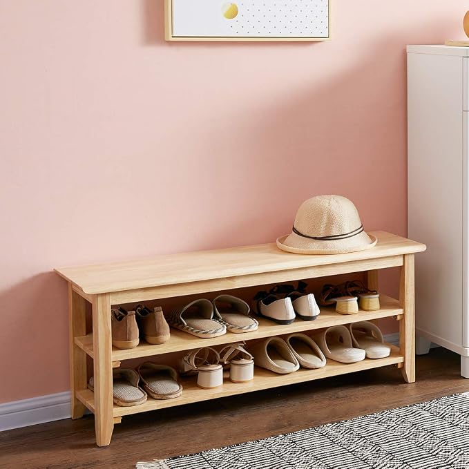 XKZG Shoe Storage Bench Wooden Shoe Rack Bench Simple Style Wood Entryway Bench (Natural,39.4")