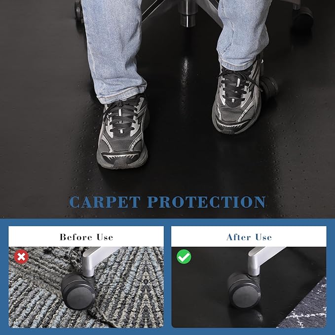 Tydle Office Chair Mat for Carpet, 36" x 48" Slip Resistant Chair Mat for Carpeted Floors, Heavy Duty Computer Under Desk Plastic Floor Mat with Grips, Carpeted Floor Protector for Home Office (Black)