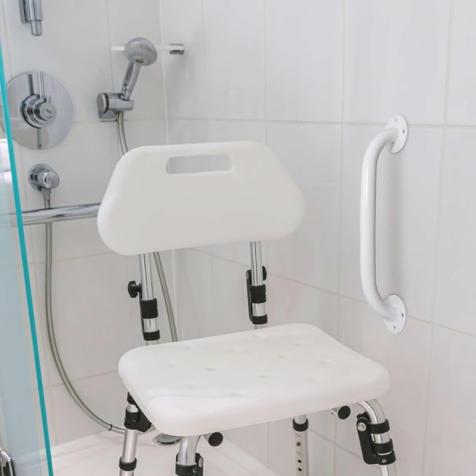 White 18 Inch Grab Bars for Bathtubs and Showers - Powder Coated Steel Bathroom Safety Rail Handle - Non Slip Grip Handicap Grab Bar for Seniors, 250 lbs Weight Support Capacity