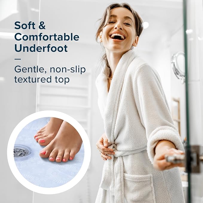 SlipX Solutions Power Grip Round Vinyl Standard Shower Stall Mat, 23” Round, Non-Slip for Elderly & Kids Bathroom, Essential Coverage, Drainage, 160 Suction Cups, Retro Style (2, Clear)