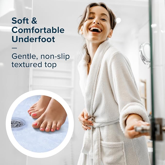 SlipX Solutions Power Grip Round Vinyl Standard Shower Stall Mat, 23” Round, Non-Slip for Elderly & Kids Bathroom, Essential Coverage, Drainage, 160 Suction Cups, Retro Style (1, Clear)