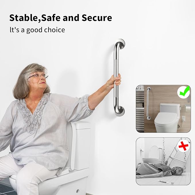Anti Slip Shower Grab Bar 20 Inch, YuanDe Chrome Stainless Steel Bath Grab Bar, Knurled Bathroom Safety Rail, Shower Handrail Support, Handicap Elderly Balance Assist Handles