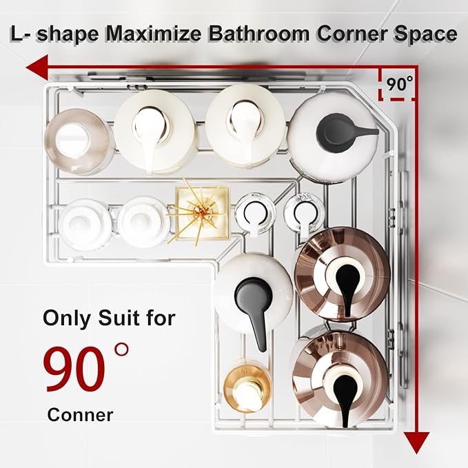 Liuoud Corner Shower Caddy 5 Pack, Rustproof Stainless Steel Shower Organizer with Soap Rack Toothbrush Holder, Large Capacity Adhesive No Drilling Bathroom Kitchen&Home Decor Set, White