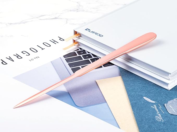 9" Rose Gold Metal Letter Opener with Minimalist Design, Safe Double Edge Blades, Anti-Fingerprint Long Handle, Mail Opener Paper Knife Tool Envelope Opener