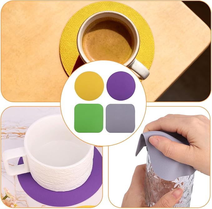 LUTER 4pcs Jar Opener Gripper Pads, Round & Square Rubber Jar Grippers Multi-Function Lid Opener for Seniors with Weak Hands Non-Slip Kitchen Coasters