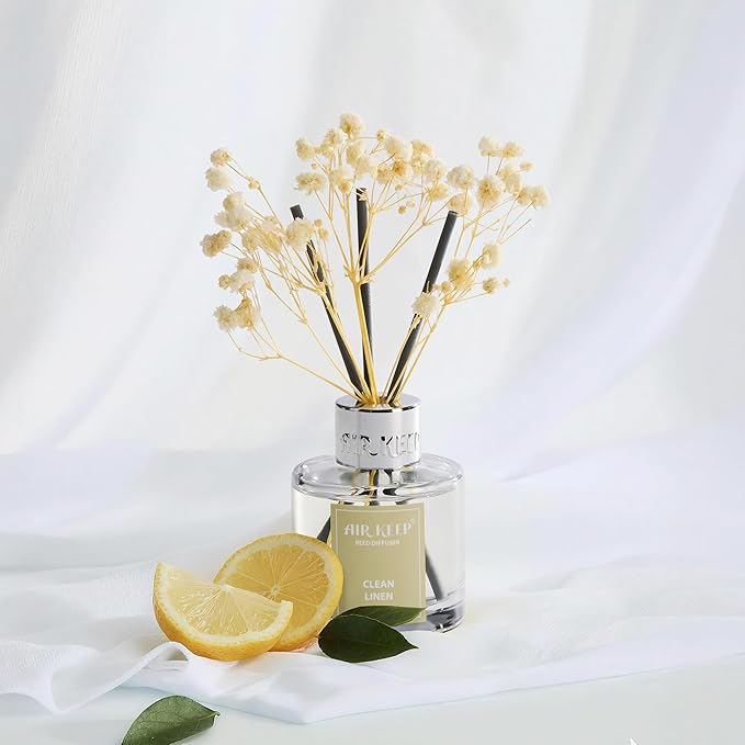 Airkeep Reed Diffuser Set,1.69 fl oz (50 ml) - Clean Linen Oil Diffusers with 8 Reed Sticks,Home Fragrance Reed Diffuser for Bathroom Shelf Decor