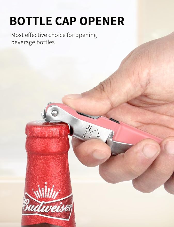 CORKAS Wine Key - Professional Handcrafted Heavy Duty Waiter Corkscrew, Compact Wine Opener with Double Hinged, Foil Cutter and Bottle Opener, Gifts for Servers, Sommelier, Bartenders - Pink