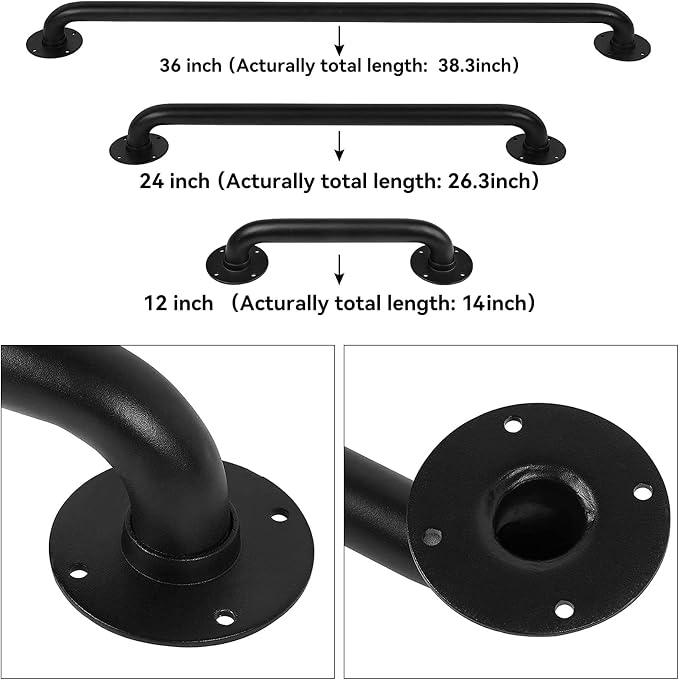 2FT Black Wall Mount Hand Rails for Indoor Stairs, 24 Inch Interior Staircase Handrail, Outdoor Metal Stair Railing for Exterior Steps, Banister Deck Rails,Safety Grab Bar for Elderly