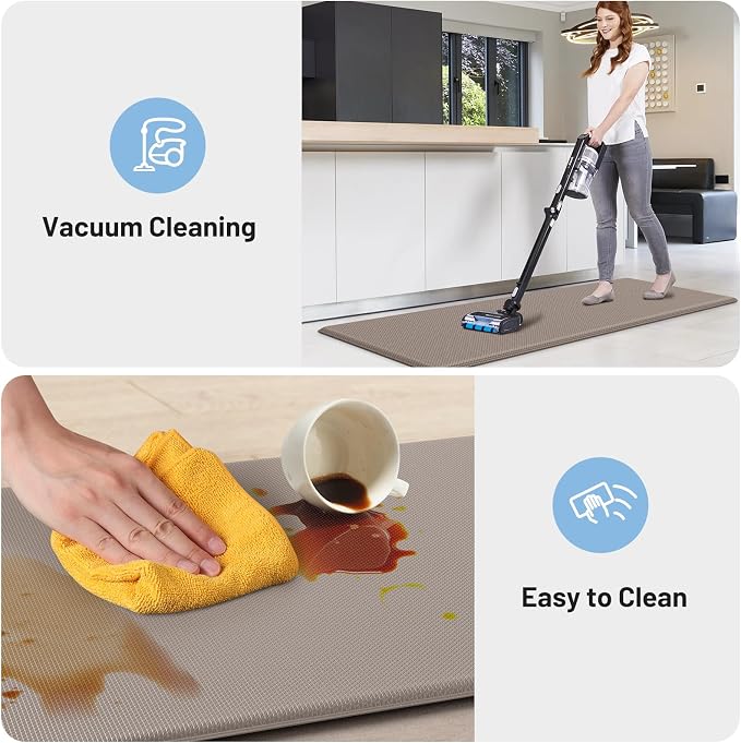 StepLively Kitchen Mat, 2 PCS Kitchen Rugs, Cushioned Kitchen Mats for Floor, Anti Fatigue Kitchen Rug Set, Non-Skid Standing Mat for Kitchen, Office, Sink, 17.3"x30"+17.3"x59", Khaki