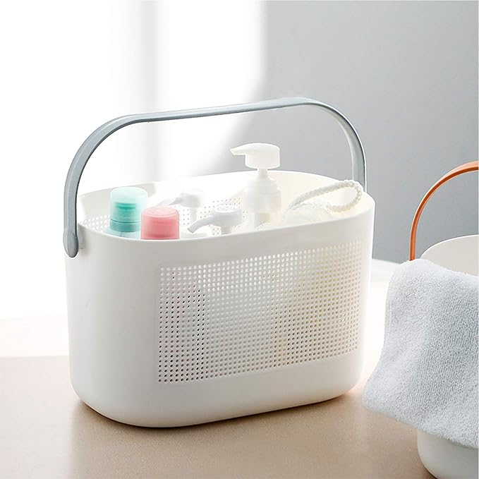 UUJOLY Plastic Storage Baskets with Handles, Shower Caddy Shelf Organizers Basket for Bathroom, Kitchen, Dorm Room, Grey, 2 Pack