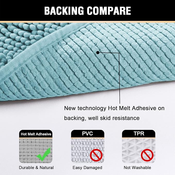 H.VERSAILTEX Microfiber Bath Rugs Chenille Floor Mat Ultra Soft Washable Bathroom Dry Fast Water Absorbent Bedroom Area Rugs, 24 x 42 - Inch, Aqua Haze