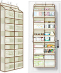 Yecaye 5-Tier Over The Door Organizer Dual-Column, 80lbs Load Over the Door Storage of 10 Compartments, Heavy Duty Extra Large Door Organizer Hanging for Bedroom Dorm Bathroom Pantry, Beige, 1 Pack